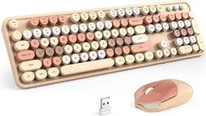 Wireless Keyboard and Mouse Combo,2.4GHz Retro Full-Size Keyboard with Number Pad and Cute Wireless Mouse for Computer PC Desktops Laptop WindowsxP/7/8/10(Milk Tea Colorful-B)