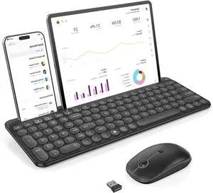 FOR-Bluetooth Keyboard and Mouse for iPad, Multi-Device Bluetooth + 2.4G Wireless Keyboard Mouse with Tablet Holder for MacBook/Windows Computer, iOS/Andriod Tablet Phone, Black