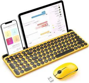 Bluetooth Keyboard and Mouse for iPad, CTU-301 Multi-Device Bluetooth + 2.4G Wireless Keyboard Mouse with Tablet Holder for MacBook/Windows Computer, iOS/Andriod Tablet Phone, Yellow