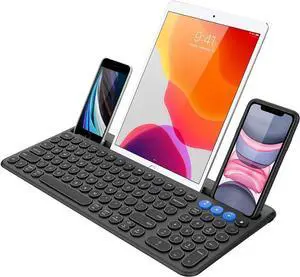 Wireless Bluetooth Keyboard for Windows, iOS, Android, Computer, Laptop, Smartphone - Multi-Functional with Built-in Cradle