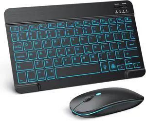 Bluetooth Keyboard and Mouse Combo for iPad - Rechargeable Wireless Keyboard & Mouse with 7-Color Backlit Compatible with iPad 10th/9th/8th Gen, iPad Pro/Air/Mini, iPhone15/14/13 Pro, Black