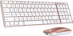 Bluetooth Keyboard and Mouse for Mac, SKM64-2 Multi-Device Rechargeable Slim Wireless Keyboard Mouse Stainless Steel Full Size, Compatible with MacBook Pro/Air, iPad, Mac - White Rose Gold