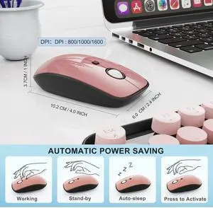 Wireless Keyboard and Mouse Combo - 2.4G Full-Sized Cute Colorful Mouse and Keyboard with 104 Round Keys Retro Typewriter Keyboard for Laptop/Windows/PC - Pink Gradient