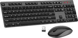 Wireless Keyboard and Mouse Combo, Silent Full Size Cordless USB Keyboard Mouse, 2.4GHz Lag-Free, Long Battery Life, for Computer, Laptop, PC, Chromebook, Windows (Grey, 1 Pack)