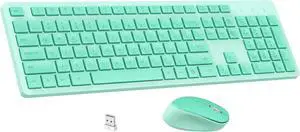 K786 Wireless Keyboard and Mouse Combo, 2.4GHz Lag-Free Wireless, Full Size Ergonomic Keyboard Silent Mouse for Windows Mac PC Laptop, 12 FN Shortcuts, Long Battery Life - Mint Green