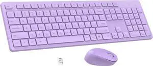 Purple Wireless Keyboard and Mouse Combo, Full-Sized Ergonomic Computer Keyboard, 2.4GHz USB Cordless Keyboard Silent Mouse Set, 12 FN Shortcuts for Windows MacOS Laptop Computer