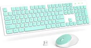 Wireless Keyboard and Mouse, Silent 2.4GHz Cordless Full Size USB Mouse Combo, Long Battery Life, Lag-Free for Computer, Laptop, PC, Windows, Mac, Chrome OS (Light Green)
