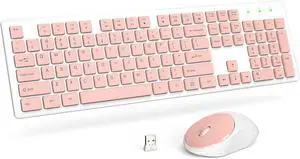 Wireless Keyboard and Mouse, Silent 2.4GHz Cordless Full Size USB Mouse Combo, Long Battery Life, Lag-Free for Computer, Laptop, PC, Windows, Mac, Chrome OS (Pink)