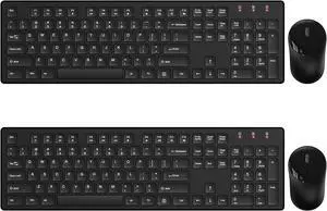 Wireless Keyboard and Mouse, Silent 2.4GHz Cordless Full-Sized Ergonomic USB Mouse Combo, Sleep Mode, Lag-Free for Computer, Laptop, PC, Mac, Windows (2 Pack-Black)