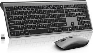 Wireless Mouse and Keyboard Combo, Silent Full-Size Computer Keyboard with Calculator Button, 2400 DPI Mouse, Quiet Click, Slim Cordless USB Set for Laptop PC Windows Mac - Space Grey