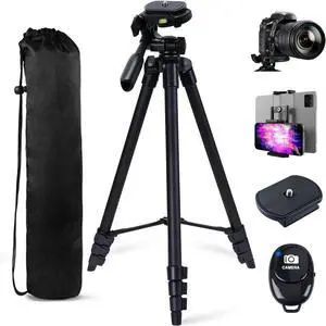 60'' Camera Tripod Camera Stand for Canon Rebel Eos Nikon DSLR, Travel Tripods for Phone Tablet with Remote Black
