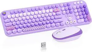 Keyboard and Mouse Combo, 104 Keys Cute Colorful Keyboard and Mouse with Retro Typewriter for PC/Mac/Laptop/Tablet/Computer/Windows Microsoft, Purple