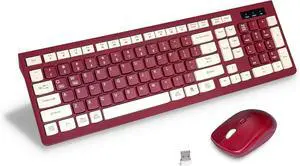 Wireless Keyboard and Mouse Combo, 2.4G Full-Sized Keyboard and Mouse Cordless, 3 DPI Adjustable Mouse, Dual-System Keyboard for Computer/Laptop/Windows/Mac (Wine red)