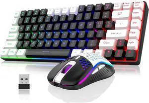 K84 Wireless Keyboard and Mouse Combo, Rainbow Backlit Rechargeable Battery, 75% Layout TKL Ultra Compact Gaming Keyboard & Lightweight 3200 DPI Honeycomb Optical Mouse (Black-White)
