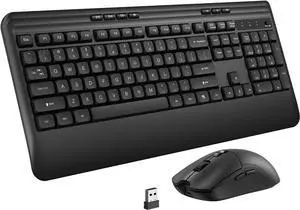 Wireless Keyboard and Mouse Set with Quiet Keys, 2.4G Full Size Ergonomic Keyboard with Wrist Rest, Protective Covers, Soft Touch Silent Design for Windows, Computer, PC and Laptop