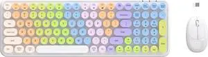 Wireless Keyboards and Mouse Combos, Colorful Gradient Rainbow Colored Retro Typewriter Flexible Keyboard, 2.4GHz Connection and Optical Mouse(White Colorful)