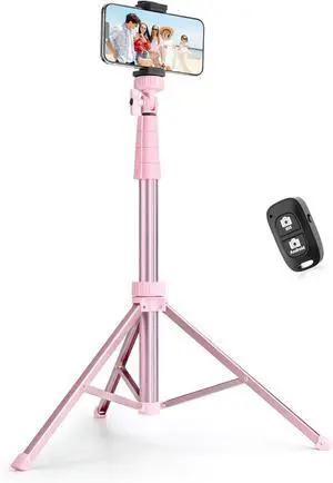 72" Phone Tripod & Selfie Stick, Extendable Cell Phone Tripod Stand with Wireless Remote and Phone Holder, Compatible with iPhone Android Phone, Camera, Pink
