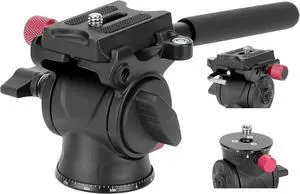 Tripod Fluid Head Pan Tilt Head with Arca Type Quick Release Plate and Handle, Metal Panorama Head with Scaled Base for Compact Video Camera DSLR Camera, Load up to 6.6lb, V502