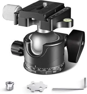 Low Profile Camera Tripod Ball Head, 36mm Metal Panorama Ball Head Compatible with Arca 1/4 Quick Release Plate for Tripod Monopod Slider DSLR Camera Camcorder, Load Capacity: 33lb/15kg -GM36