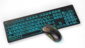 Backlit Large Print Wireless Keyboard and Mouse Combo, 2.4G Full Size Keyboards with Light Up Large Keys, Oversize Letters Keys Easy to See and Type, Quiet Keyboard Mouse for Windows, Laptop, PC