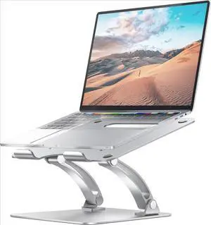 Fully Adjustable Laptop Stand for Desk, Dual Foldable Aluminum Computer Riser with Heat-Vent, Ergonomic Notebook Holder Portable Office Accessories Compatible with All 10-17" Laptops, Silver
