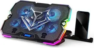 Upgrade Laptop Cooling Pad A13,RGB Lights Laptop Cooler 6 Fans for up to 15.6 Inch Laptops,10 Modes Light, 7 Height Stands, 2 USB Ports - Blue