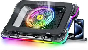 RGB Gaming Laptop Cooling Pad with 5.5" Turbo Fan, Rapid Cooling for 15.6-19.3" Laptops, Variable Speed Control, 7 Adjustable Heights - K1 5V RGB