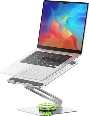 Laptop Stand for Desk - with 360 Swivel Base, Rotating Laptop Riser for Desk, Adjustable Computer Stand for Laptops, Ergonomic Riser Holder Foldable, Portable MacBook Pro Air (10-16") - Silver