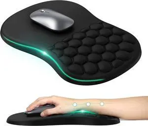 Ergonomic Mouse Pad with Wrist Rest, Soft Mousepad with Massage Design, Memory Foam and Non-Slip PU Base for Pain Relief, Gaming Mouse Pad for Desk, Home, Office, 12x8 Inches, Black