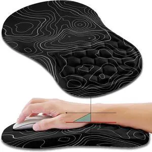 Ergonomic Mouse Pad Wrist Support, Wrist Rest Mousepad for Carpal Tunnel Pain Relief with Integrated Memory Foam Slope Massage Bulge (11.8x7.9 inch,Topographic Contour)