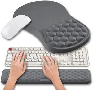 2 in 1 Ergonomic Mouse Pad Wrist Support & Wrist Rest for Computer Keyboard Set, with Relieve Carpal Tunnel Pain Massage Bulge and Full Memory Gel Design (2In1 Set, Dark Gray)