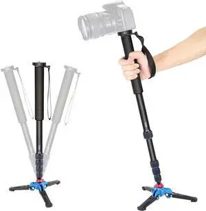 Extendable Camera Monopod with Detachable and Foldable Stand Base: Aluminium Alloy, Height 52-168 cm for Nikon Sony DSLR; Maximum Load of 5 kg