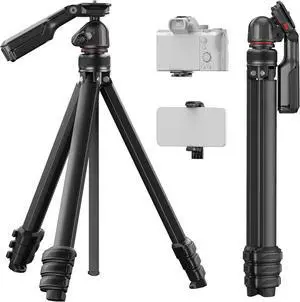 Camera Tripod, 60 Portable and Height-Adjustable, Travel Tripod with 13.2 lbs Max Load, Phone Camera Stand Heavy Duty for Video Recording, PGIPE01