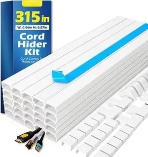 315in Cord Hider Kit, Paintable Cable Raceway, Cord Covers for Wires on Wall, Cord Hider for Wall Mount tv, tv Cable Hider Wall kit, Wire Covers for Cords, 20X L15.7in X W0.96in X H0.57in, White