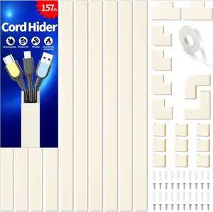 Cord Cover Wall, 157in Cord Hider Wall Mounted TV, Wire Covers for Cords Cable Management, Cable Raceway Cable Hider Concealer, Cable Cover Wire Hider to Hide Cords, 10XL15.7W0.95H0.55in Beige