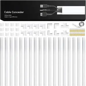 Cord Hider - 306 Cord Cover Wall Cable Hider, Cable Concealer, Wire Hiders for TV on Wall. Cable Management, Cord Hider Wall Cable Raceway Wire Covers for Cords -18X (L17 W0.95 H0.5) - White
