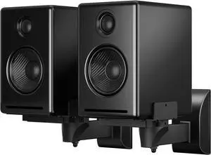 Speaker Wall Mounts, Dual Speaker Stands for Surround Sound Speakers, Universal Bracket, Tilt Swivel Shelves Up to 55lbs Black (2 Pack)