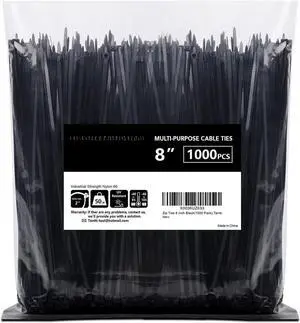 Zip Ties 8 inch Black Zip Ties 1000 Pack, Wire Ties with 50lb Tensile Strength, UV Resistant Cable Ties, Self-locking Plastic Ties for Indoor and Outdoor Use