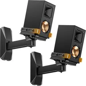 Speaker Wall Mounts, Bookshelf Speaker Mounting Brackets with Dual Side Stable Clamp Design, Wide Tilt & Swivel Shelf for Large Surrounding Sound Speakers, Up to 55 lbs, 1 Pair