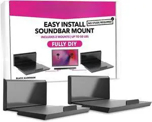 Soundbar Mount NO Stud & NO Drill Easy Install, DIY Universal Sound Bar Wall Mount Bracket, Holds up to 50LBS, Adjustable fits Most Soundbars. (Black)