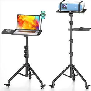 Projector Stand Tripod on Wheels, Adjustable Height 31-56 Inches, Laptop Tripod Stand Rolling, Heavy Duty Projector Tripod Metal Construction, Multifunctional for Office & Home