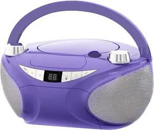 Portable Top Loading CD Boombox with AM/FM Stereo Radio and Bluetooth Wireless Technology in Black | CD-R/CD-RW Compatible | LED Display | (Purple)