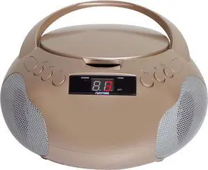 Portable CD Player Boombox with Speakers and AM FM Radio | Rose Gold Boom Box CD Player Compatible with CD-R/CD-RW and Audio CD | 3.5mm Aux Input | Stereo Sound | LED Display