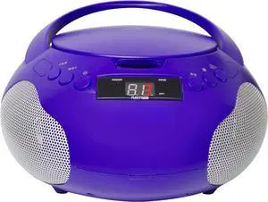 Portable CD Player Boombox with Speakers and AM FM Radio | Purple Boom Box CD Player Compatible with CD-R/CD-RW and Audio CD | 3.5mm Aux Input | Stereo Sound | LED Display | AC/Battery Powered