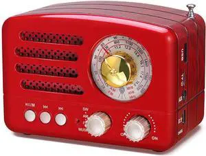 J-160 Retro Vintage AM FM Radio with Bluetooth, USB/TF Card Playback, Small Transistor Radios Battery Operated, Rechargeable Radio(Red)