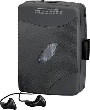 Portable Cassette Player, Simple Retro Compact Style with AM/FM Radio, Detachable Belt Clip, and Stereo Earbuds Included