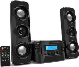 Stereo Shelf Systems Compact CD Shelf System with Digital FM Stereo Radio, Bluetooth Wireless Technology, and Remote Control in Black | LCD Display | MP3 & AUX Port Compatible | USB Playback
