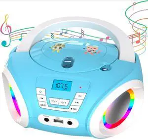 Candy Kids CD Player for Children - FM Radio - Includes Batteries - Boombox Portable - CD Player Children - with Speakers, Toddlers (Blue)