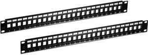 24-Port Blank Keystone 1U Patch Panels, TC-KP24/2, 1U 19" Metal Rackmount Housing, Recommended with TC-K25C6 & TC-K50C6 Cat6 Keystone Jacks (Sold Separately), NDAA Compliant, Black