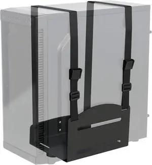 Universal PC Wall Mount, Adjustable Steel Bracket, Computer Case, Open Frame CPU Strap Holder, Black, MOUNT-PC03V